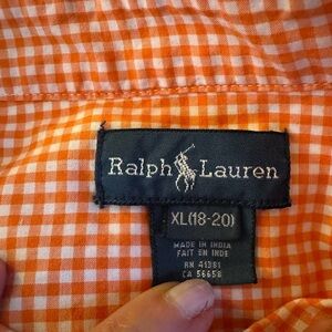 Orange Gingham Boys XL 18-20 Polo Ralph Lauren Button Down